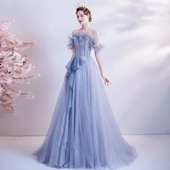 Elegantiška Mėlynos Vakare Gown Raukiniai Kibirkščiuojantis Moterų Oficialus Šalies Dėvėti 2022 Naujos Puošnios Įžymybė Prom Dresses Nuotrauka 2