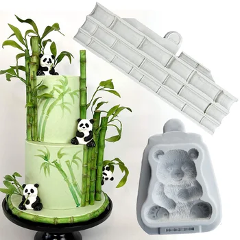 Naujas Tortas, Papuošimai Modeliavimas Panda ir Bambuko Šokolado Pelėsių, minkštus saldainius, Šokolado Tortas Silikono Formos Kepimo Įrankiai Pyragai