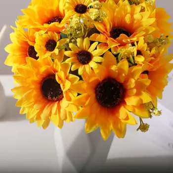 Naujas 10 Filialų Dirbtinis Saulėgrąžų Šilko Gėlės Namuose Vestuves Dekoro Dirbtinių Gėlių Krūva Vaza Stalo Apdailos Flore