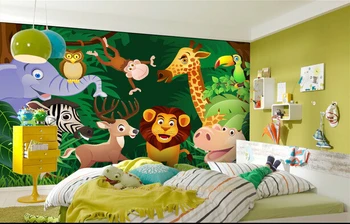 Custom papel DE parede infantil, džiunglių gyvūnų piešiniai vaikų kambaryje, berniukai ir mergaitės, miegamojo sienų apmušalai atsparus vandeniui Nuotrauka 2