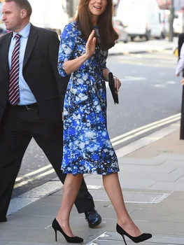 Princesė Kate Naujas Moterų Dizaineris Aukštos Kokybės Vasaros Mados Elegantiška Vintage trumpomis Rankovėmis Spausdinti Office Atsitiktinis Suknelės, Šaliai Nuotrauka 2