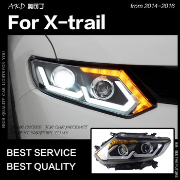 AKD Automobilių Optikos, skirtos Nissan X-trail priekiniai Žibintai 2014-2016 M. Nesąžiningi LED Žibintai DRL Hid Galimybė Žibintas Angel Eye Pluošto Priedai
