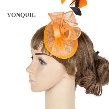Ponios Elegantiška Pūkinė Sinamay Skrybėlės Moterims, Plaukų Aksesuarai Išgalvotas Fascinators, Vestuvių Orange Rasių Šalis Nuotakos Skrybėlės MYQ004