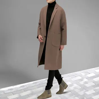 Vilnonis paltas vyriški ilgai stiliaus vyrų žiemos korėjos versija duetas ni ni Britų stiliaus kašmyro palto. S-3XL!!