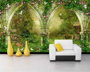 Beibehang Užsakymą tapetai namų puošybai freskos fantazijos kaimo arch šalies keliuose 3D TV sofa fone sienų freskomis 3d tapetai Nuotrauka 2