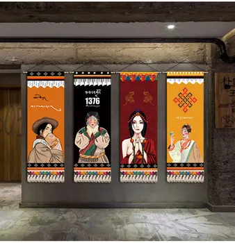 Tibeto Gobeleno Audinys Meno Nacionalinės Stiliaus Kabo Tapybos Tibeto Kaukė Fone, Sienų Apdaila Dažymas Kabinti Cwall Drobė