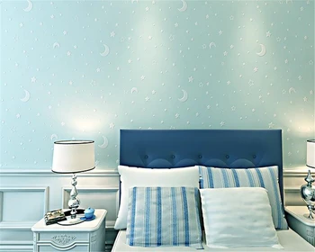 3D šviesos vaikų kambario lubų tapetai mėlynas rožinis geltonas baltas mėnulis, žvaigždės švyti tapetų siena lipdukas behang Beibehang Nuotrauka 2