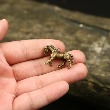 Raktų žiedas pakabukas iš žalvario, miniatiūriniai zodiako arklys Nuotrauka 2