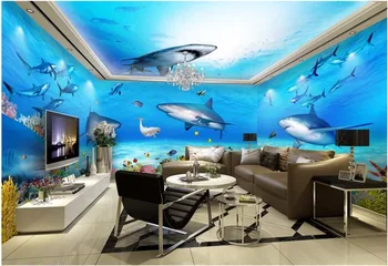 custom freskos nuotrauka 3d tapetai Povandeninio pasaulio ryklys temą kosmoso full house fone 3d sienų freskomis tapetų sienos, 3 d