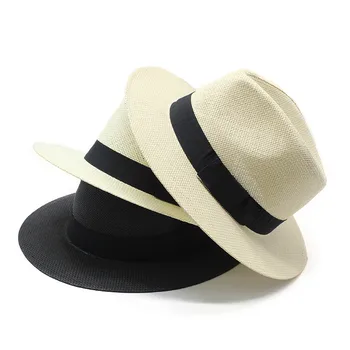Vasaros Fedoras Panama džiazo Skrybėlę Saulės, Skrybėlės Moterims Žmogus Paplūdimio Šiaudų Skrybėlę Vyrų UV Apsauga Bžūp chapeau femme