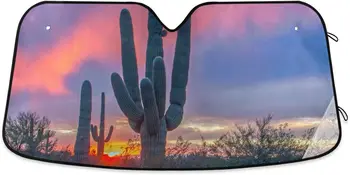 YYZZH Kaktusas Saulėlydžio Arizonos Dykumoje Automobilio priekinį Stiklą Saulės Pavėsyje Blokuoti UV Spindulių, Saulės Skydelis Raštas Akordeonas Lankstymo skėtį nuo saulės Saugo Ve