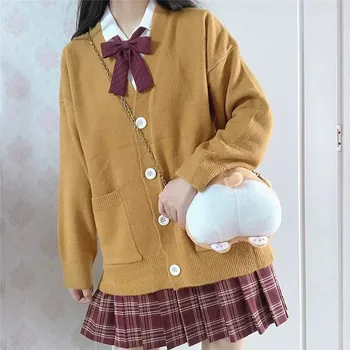 Japonijos JK Džemperis Cardigan Moterų korėjos Stiliaus ilgomis rankovėmis Megztinis Švarkas Kolegijos Studentas, Saldus Rudens Žiemos Megztinis Kailis