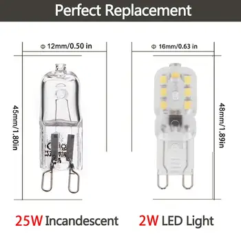 G9 LED Lemputės 2 Vatų Halogeninės Lygiavertis 25W šaltai Balta 6000K/200lm 360 Spindulio Kampas Energijos Taupymo [Energijos Klasė A+]-10Pack,