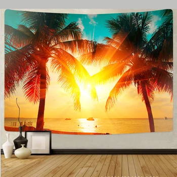 paplūdimys gobelenas sienos kabo kraštovaizdžio antklodė tapiz freskos, antklodė, palmių svetainės fonas Nuotrauka 2