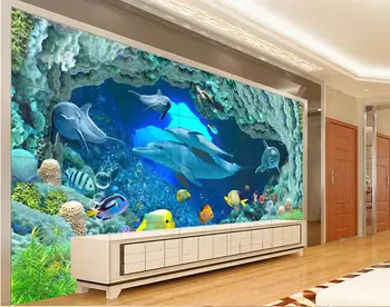 3d tapetai užsakymą freskos neaustinių 3d kambario tapetai HD Delfinai ocean World fone freskos nuotrauka 3d sienų freskomis tapetai Nuotrauka 2