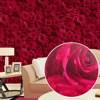 Romantiška Raudona Rožė 3 D Tapetai Svetainės Kambarys Miegamasis Šiltas Vestuvių Kambario Tapetai Tema Viešbučio Bare, Ktv Freskos Paple De Parede
