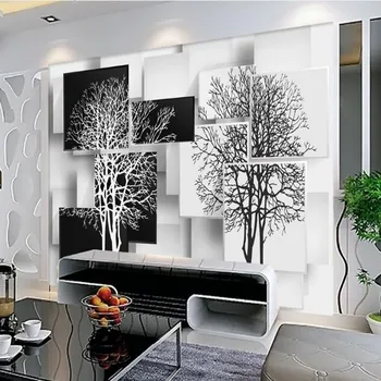 wellyu Užsakymą didelė freska paprasta juoda ir balta eglutė 3D TV foną, aplinkos tapetai papel de parede para quarto Nuotrauka 2