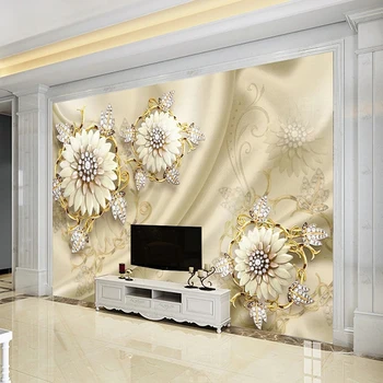 Foto Tapetai 3D Europos Audito Stiliaus Aukso Papuošalai, Gėlės Freskomis, Gyvenamasis Kambarys Sofos Fono Sienos Popieriaus 3D Sienos Freska Nuotrauka 2
