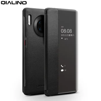 QIALINO Mados natūralios Odos Flip Case for Huawei Mate 30 Ultra Light Telefono Dangtelį su Smart View 