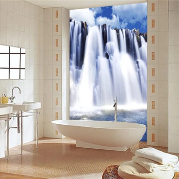 3D Krioklys Kraštovaizdžio Sienų Tapetai Vonios kambarys PVC Lipnios atsparus Vandeniui Sienų Tapybos Gamtos Peizažas Kūrybos Sienų Lipdukai Nuotrauka 2