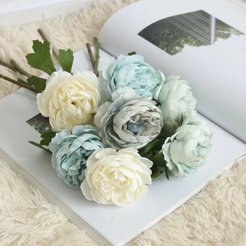1pc Dirbtinių rožių žiedai 7 spalvų arbata, rožių gėlių plastiko stiebo šilko gėlių lapų namuose šalis, vestuvių dekoravimas