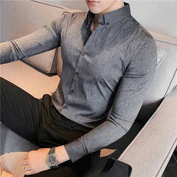 Camisas ajustadas para hombre, camisas de manga larga simple, informales, para oficina, 2022 Nuotrauka 2