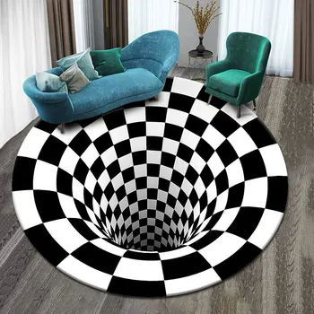 Juodai-balti 3D stereoskopinis kilimų apskrito sūkurinės iliuzija grindų kilimėlis