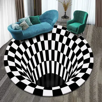 Juodai-balti 3D stereoskopinis kilimų apskrito sūkurinės iliuzija grindų kilimėlis Nuotrauka 2