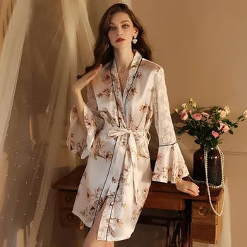 Sexy Nėrinių Kratinys Blyksnius Rankovės Kimono Skraiste Homewear Laisvalaikio Namuose Padažu Suknelė Intymaus apatinio Trikotažo V-kaklo Sleepwear Namų Drabužių