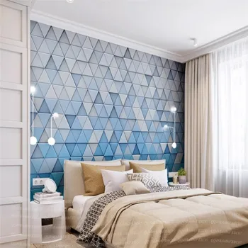 Custom Šiuolaikinės 3D Šviesiai Mėlynas Trikampis Geometrinis Sienos Popieriaus 3D Šiuolaikinio Gyvenimo Kambario, Miegamasis Pramonės ir Dekoro, Sienų Tapetai, 3D Nuotrauka 2