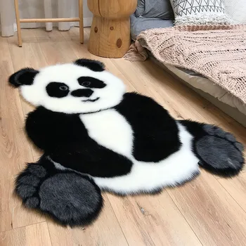 Panda stačiakampio formos dirbtinė gyvūnų plaukų namuose kilimų miegamojo kambarį tyrimas anti-slip sutirštės plauti pliušinis kilimėliai