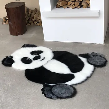 Panda stačiakampio formos dirbtinė gyvūnų plaukų namuose kilimų miegamojo kambarį tyrimas anti-slip sutirštės plauti pliušinis kilimėliai Nuotrauka 2