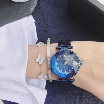 Prekės Ženklo Moterys Noble Blue Crystal Laikrodžiai Briaunotas Stiklo Star Laikrodį 