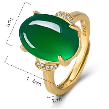 Žavesio Derliaus Aukso Spalvos 925 Sidabro Žiedai Moterims Klasės Natūralus Green Jade Atidaryti Vestuvių, Sužadėtuvių Žiedai Moterų Fine Jewelry Nuotrauka 2