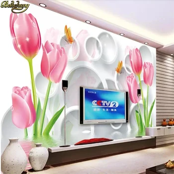 beibehang Užsakymą tapetai 3d freskos tulpių atspindys 3D TV fono sienos dokumentų namų dekoro tapetai kambarį