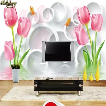 beibehang Užsakymą tapetai 3d freskos tulpių atspindys 3D TV fono sienos dokumentų namų dekoro tapetai kambarį Nuotrauka 2