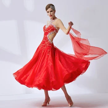 Naujas Moterų Modernaus Šokio Kalnų Krištolas Raudona Suknelė Balus Nacionalinį Standartą, Valsas, Šokiai Konkurenciją Šokių Suknelė
