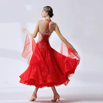 Naujas Moterų Modernaus Šokio Kalnų Krištolas Raudona Suknelė Balus Nacionalinį Standartą, Valsas, Šokiai Konkurenciją Šokių Suknelė Nuotrauka 2