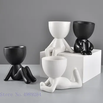 Kūrybinės Keramikos Vaza Animacinis Piktadarys Žmogaus Formos Vazonas Juoda ir Balta Darbalaukio Amatų Papuošalai Šiuolaikinių Namų Puošybai