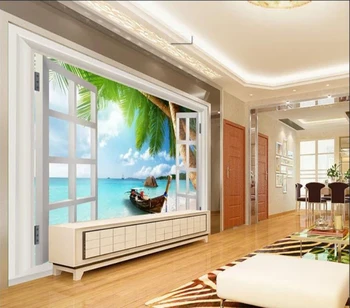 Dekoratyvinės tapetų 3D beach kokoso kraštovaizdžio fone sienų tapyba