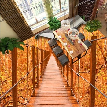 beibehang Medinis Tiltas, Rudenį Medžių Vonios kambarys 3D Grindų Individualų Didelės Freskos Pvc, Atsparus Aplinkos Nešiojami