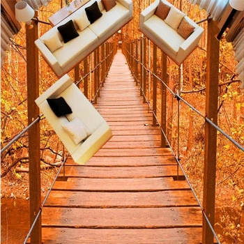 beibehang Medinis Tiltas, Rudenį Medžių Vonios kambarys 3D Grindų Individualų Didelės Freskos Pvc, Atsparus Aplinkos Nešiojami Nuotrauka 2