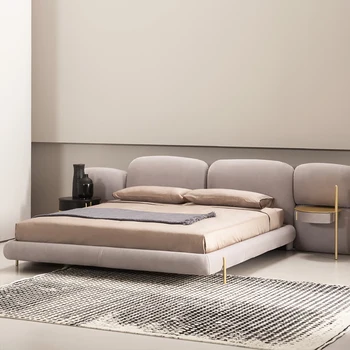 Italijos light luxury villa miegamojo dvigulė lova Baxter akmens lova 1,8 m šiuolaikinės paprasta oda lova Nuotrauka 2