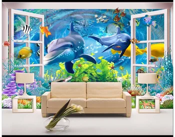 Custom 3D tapetai sienos 3 d freskomis tapetai Delfinų 3D Lange Povandeninį Pasaulį freskos Fantazijos svetainės tapetai, dekoras