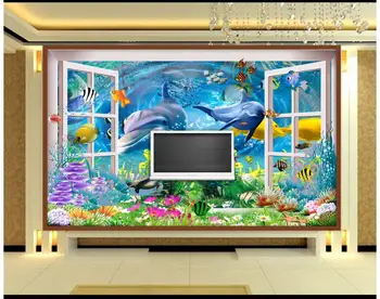 Custom 3D tapetai sienos 3 d freskomis tapetai Delfinų 3D Lange Povandeninį Pasaulį freskos Fantazijos svetainės tapetai, dekoras Nuotrauka 2