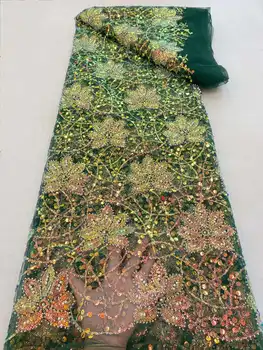 Gražus blizgančiais siuvinėjimo audinys prancūzijos tiulio net nėriniais, karoliukais Afrikos audinio Vestuvinė suknelė vakarinę suknelę šalis Nuotrauka 2