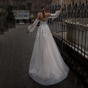 2022 Brangioji Vestuvių Suknelės Ilgomis Rankovėmis Dramblio Kaulo Valymo Traukinio Aplikacijos A-Line Bridal Suknelės Vestido Novia Chalatas De Soiree Nuotrauka 2