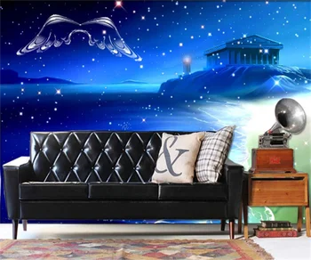 Europos ir Amerikos fantazijos mėlyna jūra žvaigždėtas dangus 3D foto fone apdailos freskos restoranas, baras, tapetai, foto tapyba