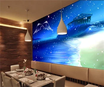 Europos ir Amerikos fantazijos mėlyna jūra žvaigždėtas dangus 3D foto fone apdailos freskos restoranas, baras, tapetai, foto tapyba Nuotrauka 2