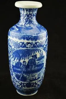 Kinijos antikos Tapybos/Mėlyna ir balta porcelianinė vaza Qianlong